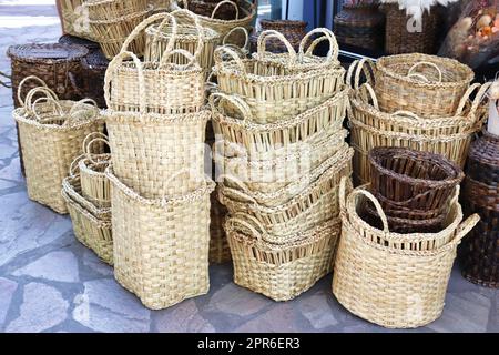 artisan wicker baskets from the port of fruit in tiger made by the islanders Stock Photo