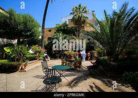 Palma, Mallorca - August 5, 2019 : Gardens of Can Fontirroig in the courtyard of the Arab baths of Palma of Mallorca - Ancient moorish bath house loca Stock Photo