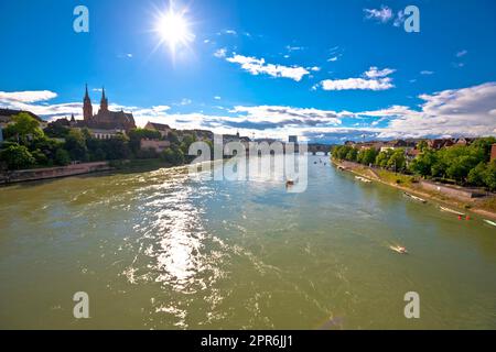 Rhine river in Basel view from the bridge Stock Photo