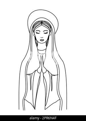 Blessed Virgin Mary in black and white contour drawing Stock Photo