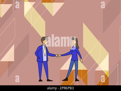 Man And Woman Standing Facing Towards Each Other Holding Hands. Stock Photo