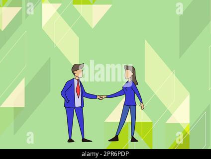 Man And Woman Standing Facing Towards Each Other Holding Hands. Stock Photo