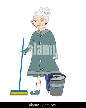 cartoon character housemaid with broom vector illustration, isolated on ...