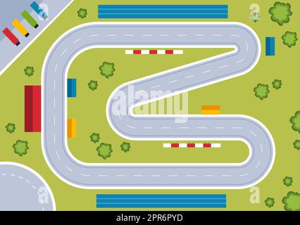 Formula Racing Sport Car Reach on Race Circuit the Finish Line Cartoon Illustration to Win the Championship in Flat Style Design Stock Photo