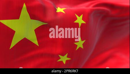 Close-up view of the Chinese national flag waving in the wind Stock Photo