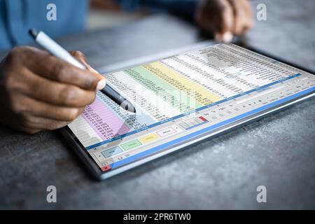Spreadsheet On Computer Screen Stock Photo