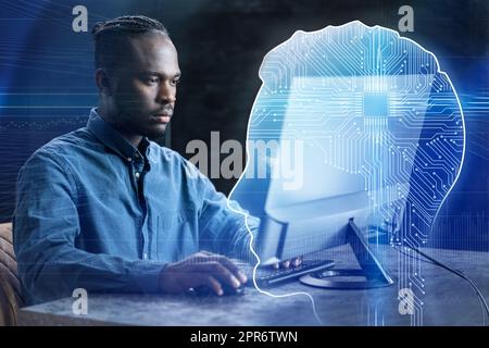 Financial Data Analyst Using AI Technology Stock Photo