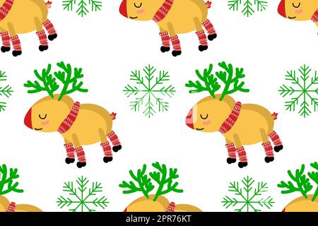 Cute kawaii deer patterns. Northern animals. New Year characters. Stock Photo