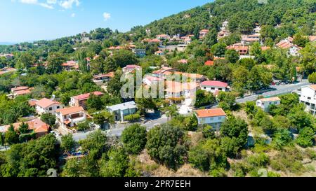 Aerial Pano Platres village, Limassol, Cyprus Stock Photo