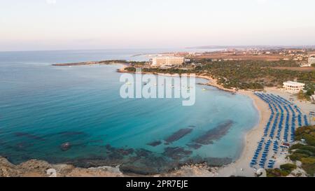 Aerial Landa beach, Ayia Napa, Cyprus Stock Photo