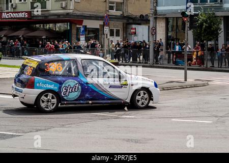 Marosvasarhely/ Transylvania - June 23 rd 2018: Renault Clio performing during Super Rally Trofeul Targu Mures. Stock Photo