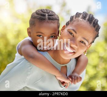 Finding peace in nature. a young mother and daughter spending time together in nature. Stock Photo