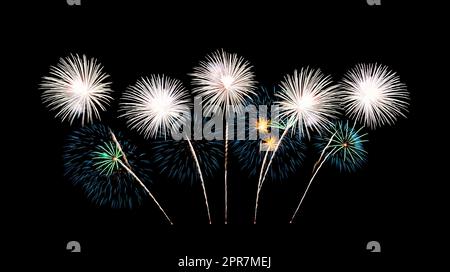 Colorful fireworks  exploding on black sky. Stock Photo