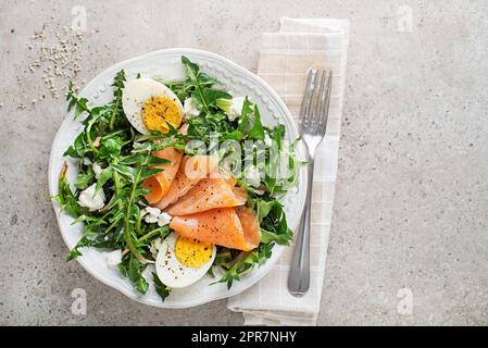 Salad salmon dandelion Stock Photo