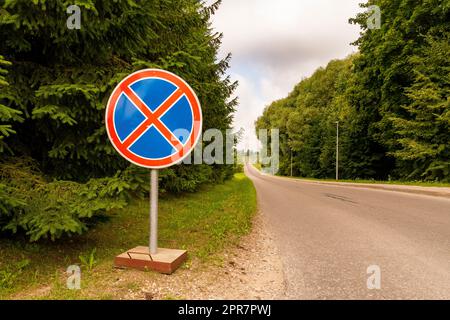 No parking traffic sign on the rural road Stock Photo