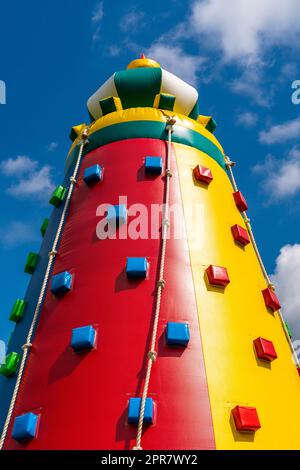 Colorful inflatable climbing tower for children Stock Photo