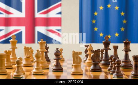 Concept with chess pieces - European Union and United Kingdom Stock Photo