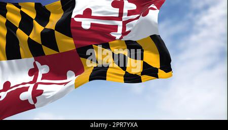 The US state flag of Maryland waving in the wind Stock Photo