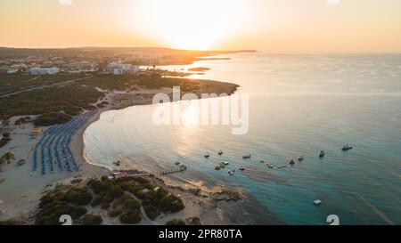 Aerial Landa beach, Ayia Napa, Cyprus Stock Photo