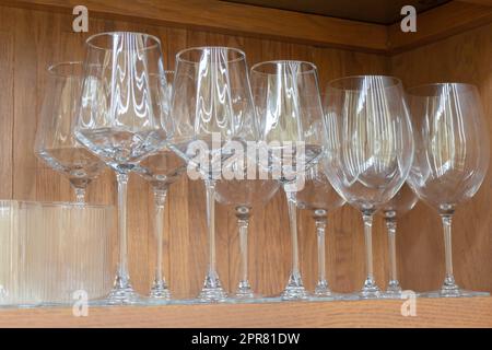 Kitchen cabinet close up with glass shelves Stock Photo