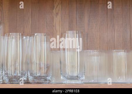 Kitchen cabinet close up with glass shelves Stock Photo