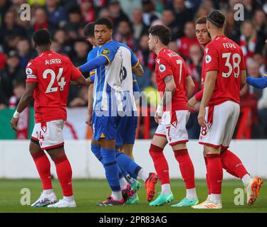 Nottingham, UK. 26th Apr, 2023. Tempers boil over during the Premier League match Nottingham Forest vs Brighton and Hove Albion at City Ground, Nottingham, United Kingdom, 26th April 2023 (Photo by Gareth Evans/News Images) in Nottingham, United Kingdom on 4/26/2023. (Photo by Gareth Evans/News Images/Sipa USA) Credit: Sipa USA/Alamy Live News Stock Photo