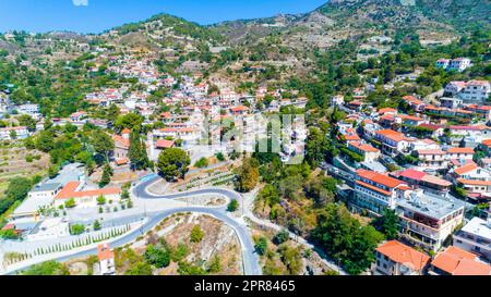 Aerial Agros village, Limassol, Cyprus Stock Photo