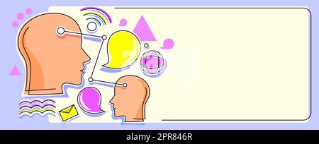 Multiple Heads With Cogs Showing Technology Ideas. Gears In Brain Symbols Design Displaying Mechanical And Technical Idea. Stock Vector