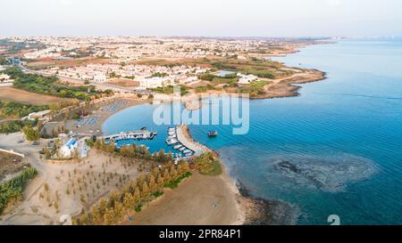 Aerial Agia Triada beach, Protaras, Cyprus Stock Photo