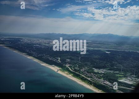 Aerial view of the seaside of Akita City Stock Photo