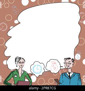 Team Members Looking At Whiteboard Brainstorming Conversation New Solutions. Colleagues Group Looking At Board Thinking Talking Problem Solving Skills Stock Vector