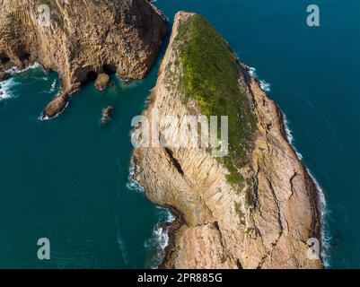 Aerial view of Hong Kong Global Geopark, Po Pin Chau Stock Photo