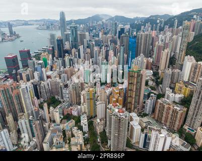 Sheung wan, Hong Kong 08 February 2022: Aerial view of Hong Kong city Stock Photo