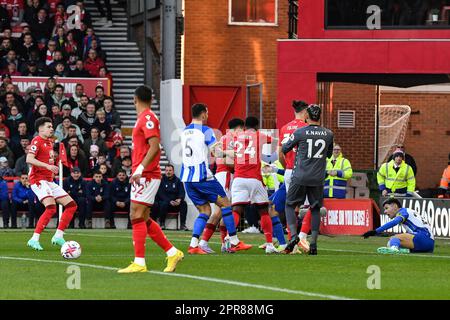 The City Ground, Nottingham, UK. 26th Apr, 2023. Premier League Football, Nottingham Forest versus Brighton and Hove Albion; an altercation between the players Credit: Action Plus Sports/Alamy Live News Stock Photo