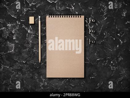 Kraft sketchbook, pencil, eraser Stock Photo