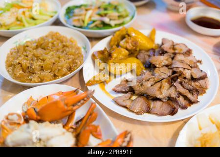 Homemade dinner with Hong Kong style dishes Stock Photo