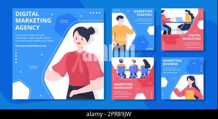 Marketing Social Media Post Template Flat Cartoon Background Vector Illustration Stock Photo