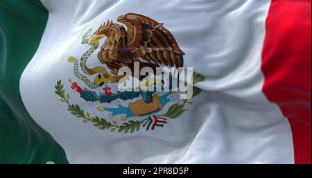 Close-up view of the mexican national flag waving in the wind Stock Photo