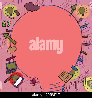 Big Lightbulb Drawing With Important Messages Written Inside. Crutial Informations Presented In Huge Bulb With Symbols Around. Recent Ideas Displayed. Stock Vector