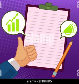 Hands Thumbs Up Showing New Ideas. Palms Carrying Note Presenting Latest Plans. Arms Hold Poster Displaying Recent Advertisement. Stock Vector
