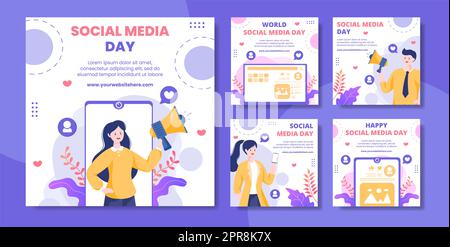 Social Media Day Post Template Flat Cartoon Background Vector Illustration Stock Photo