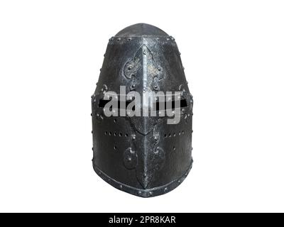 Medieval knight helmet isolated on white background with clipping path Stock Photo