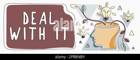 Writing displaying text Deal With It. Business concept Adapt to some particular situation and keep going forward Man Thinking New Brilliant Ideas Shown On Presentation Board. Stock Photo