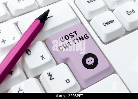 Text sign showing Cost Cutting. Business idea Measures implemented to reduced expenses and improved profit -49085 Stock Photo