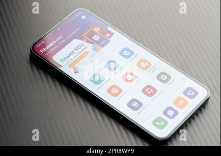 New york, USA - April 26, 2023: Numero eSIM app menu on smartphone  screen close up view Stock Photo