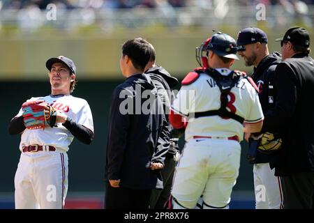 Minnesota Twins' Christian Vazquez bats during the fifth inning of a  baseball game against the New York Yankees, Monday, April 24, 2023, in  Minneapolis. (AP Photo/Abbie Parr Stock Photo - Alamy