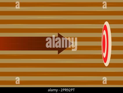 Arrow moving quickly towards aim target representing achieving goal success. Aiming bullseye symbolizing successfully accomplishing creative projects plans. Stock Vector