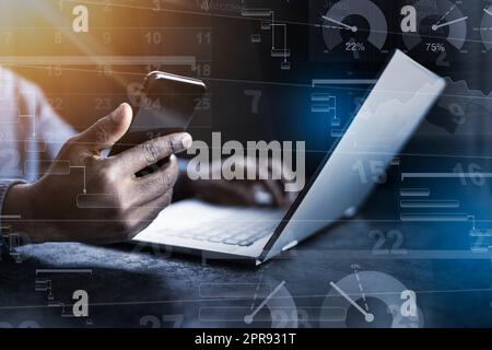 Financial Data Analyst Using Mobile Analytics Stock Photo