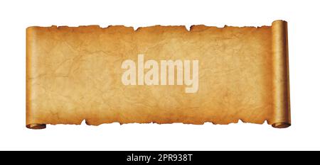 Old paper horizontal banner. Parchment scroll isolated on white Stock Photo