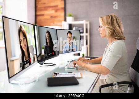 Virtual Remote Business Staff Training Meeting Stock Photo